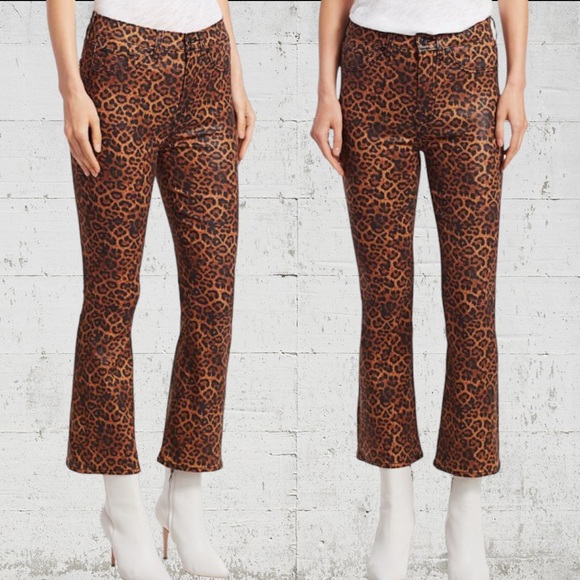 7 For All Mankind Leopard Coated High Rise Slim Fit Kick Flare Jeans 24 - Picture 2 of 8